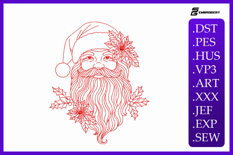 Line Art Santa Claus Embroidery Designs For Machine
