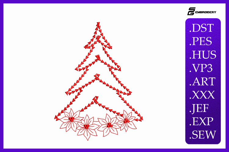 Christmas Tree Line Art Embroidery Designs For Machine