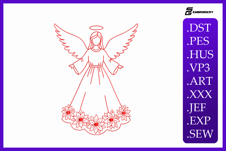 Christmas Angel Line Art Embroidery Designs For Machine
