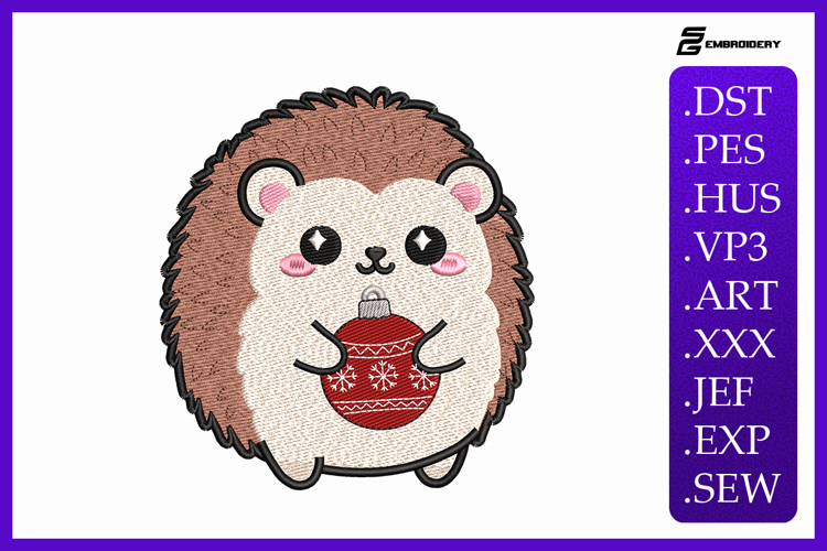 Kawaii Christmas Hedgehog Embroidery Designs For Machine