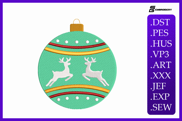 Christmas Bauble with Reindeer Embroidery Designs For Machin