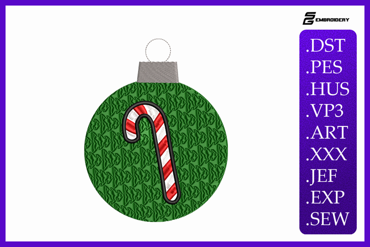 Candy Cane Christmas Ornament Embroidery Designs For Machine