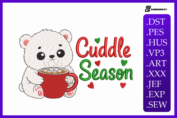 Cuddle Season Christmas Bear Embroidery Designs