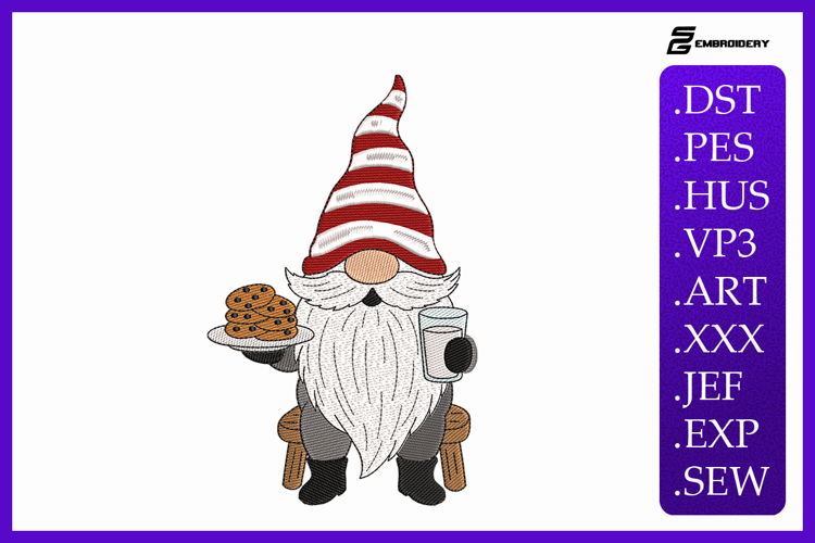 Christmas Gnome with Milk   Cookies Embroidery Designs
