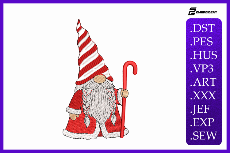 Christmas Gnome with Candy Cane Embroidery Designs