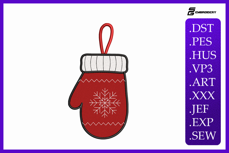 Snowflake Mitten Christmas Ornament Embroidery Designs