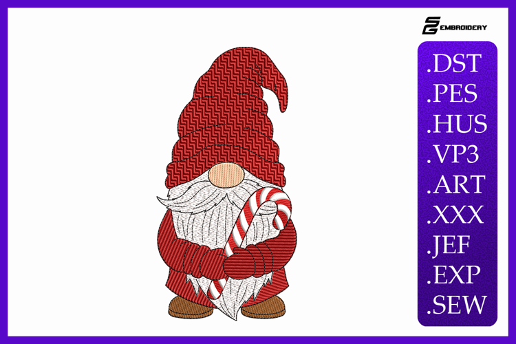 Christmas Gnome with Candy Cane Embroidery Designs
