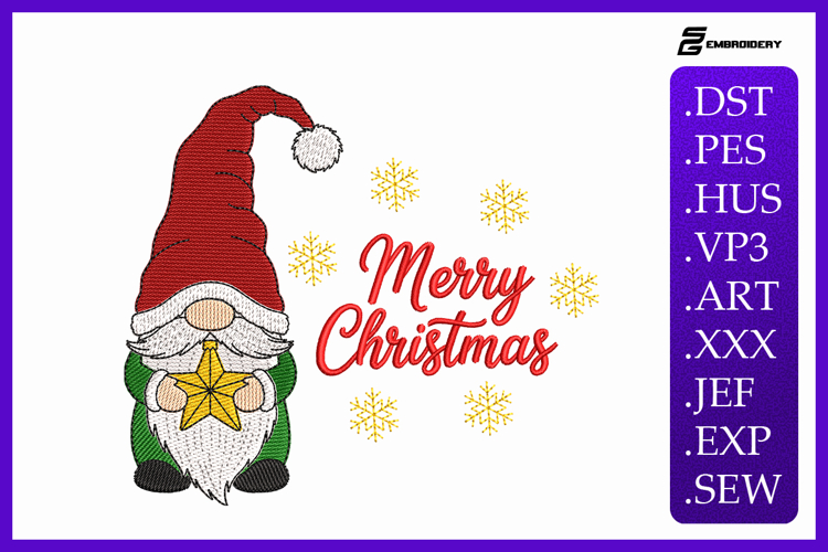 Merry Christmas Holiday Gnome Embroidery Designs