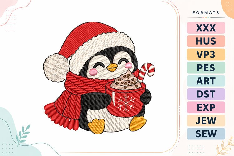 Christmas Penguin Embroidery Design For Machine - Small size example image 1