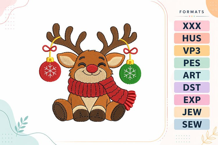 Christmas Reindeer Embroidery Design For Machine -Small size example image 1