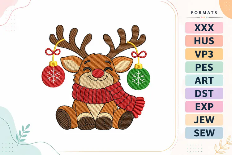 Christmas Reindeer Embroidery Design For Machine -Small size