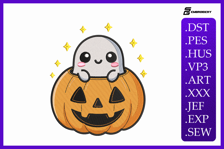 Halloween Ghost With Pumpkin Embroidery Designs For Machine