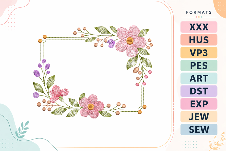 Pink Blossom Ripple Frame Embroidery Designs For Machine
