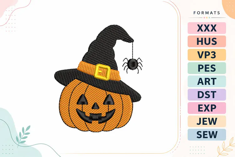 Mini Halloween Pumpkin Witch Hat Embroidery Design