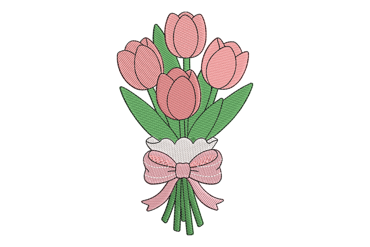 Pink Tulip Bouquet Embroidery Designs For Machine