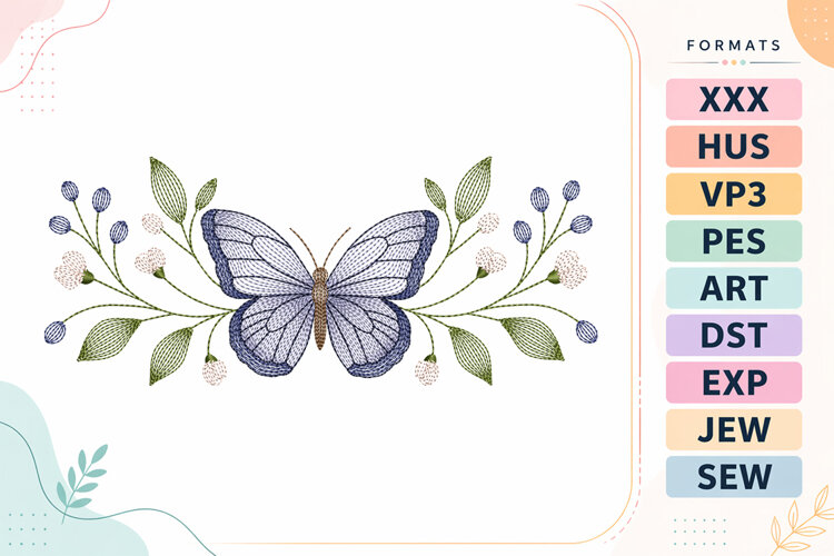 Ripple Butterfly Floral Embroidery Designs For Machine example image 1