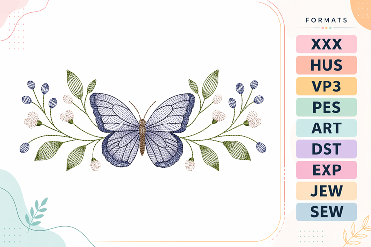 Ripple Butterfly Floral Embroidery Designs For Machine
