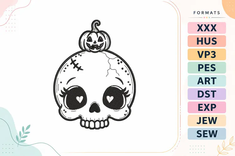 Halloween Skull with Pumpkin Embroidery Designs