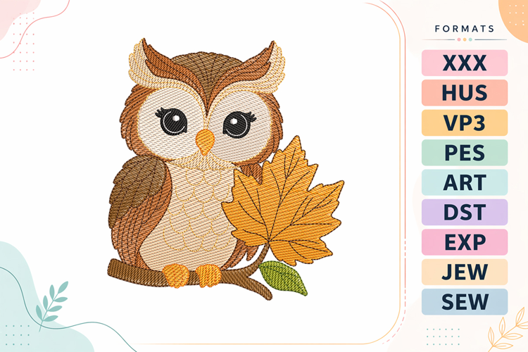 Light Sketch Autumn Owl Machine Embroidery