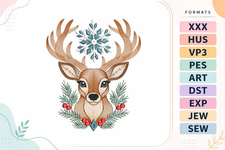 Ripple Christmas Deer Embroidery Designs For Machine example image 1