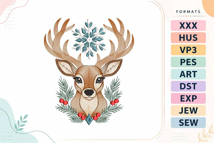 Ripple Christmas Deer Embroidery Designs For Machine