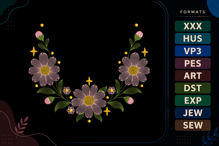 Ripple Floral Border Embroidery Design For Machine