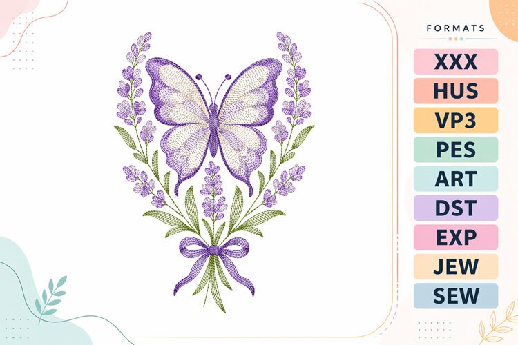 Ripple Floral Butterfly Embroidery Designs For Machine example image 1