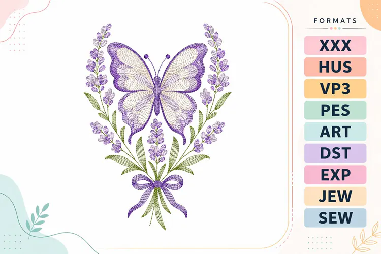 Ripple Floral Butterfly Embroidery Designs For Machine