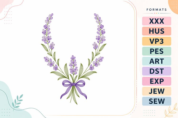 Ripple Lavender Floral Wreath Embroidery Designs For Machine example image 1