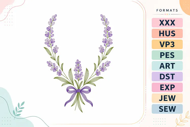 Ripple Lavender Floral Wreath Embroidery Designs For Machine