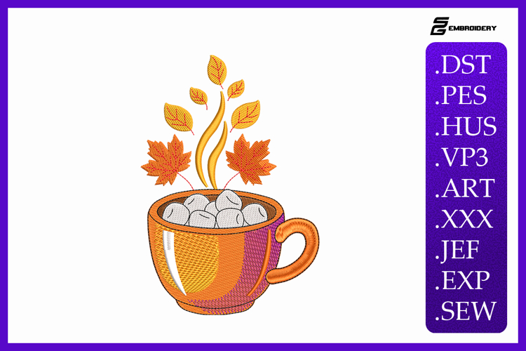 Cozy Autumn Hot Cocoa Embroidery Designs For Machine