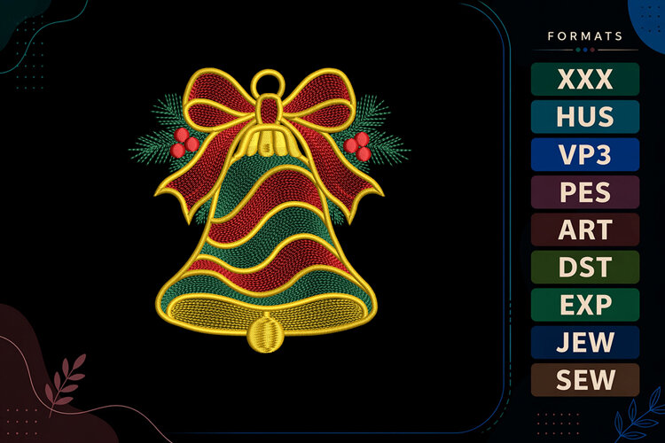 Ripple Christmas Bell Embroidery Designs For Machine example image 1