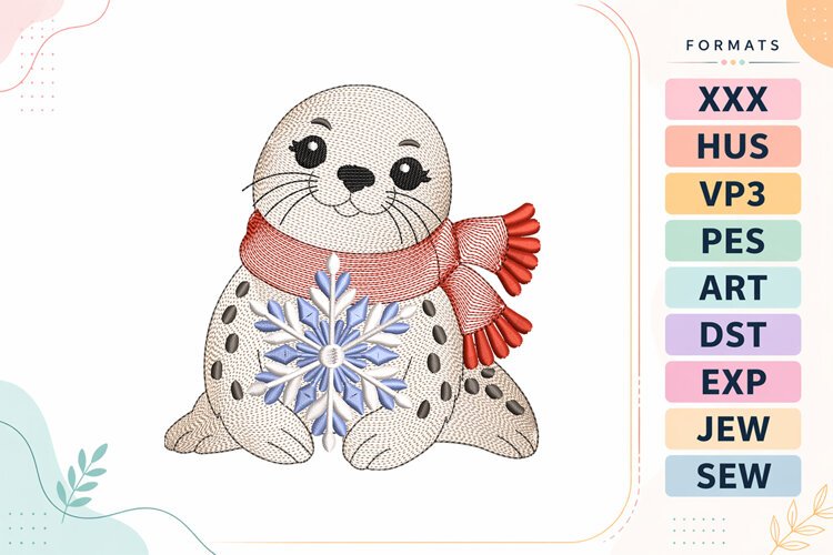 Ripple Christmas Seal Embroidery Design For Machine example image 1