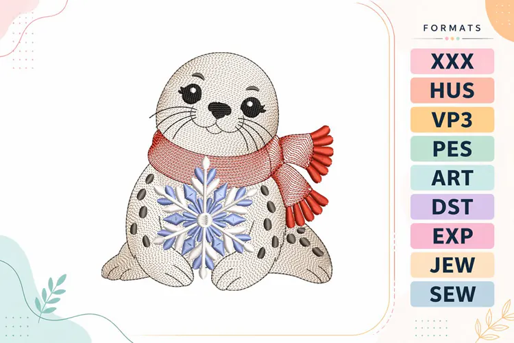 Ripple Christmas Seal Embroidery Design For Machine