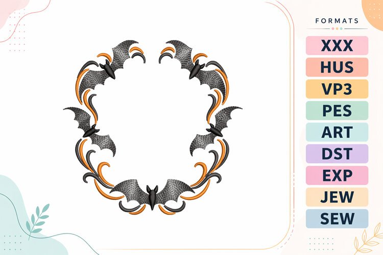 Ripple Bat Wreath Halloween Embroidery Designs For Machine example image 1