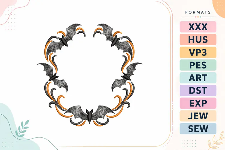 Ripple Bat Wreath Halloween Embroidery Designs For Machine