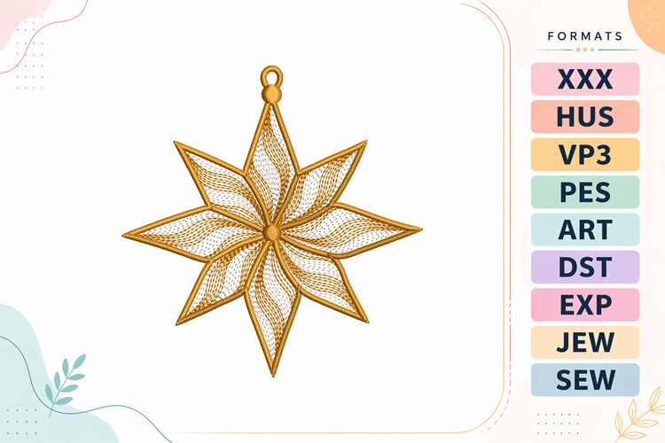Ripple Christmas Star Ornament Embroidery Designs example image 1
