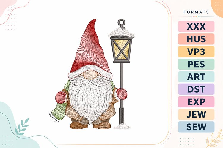 Ripple Christmas Gnome with Lantern Embroidery Designs example image 1