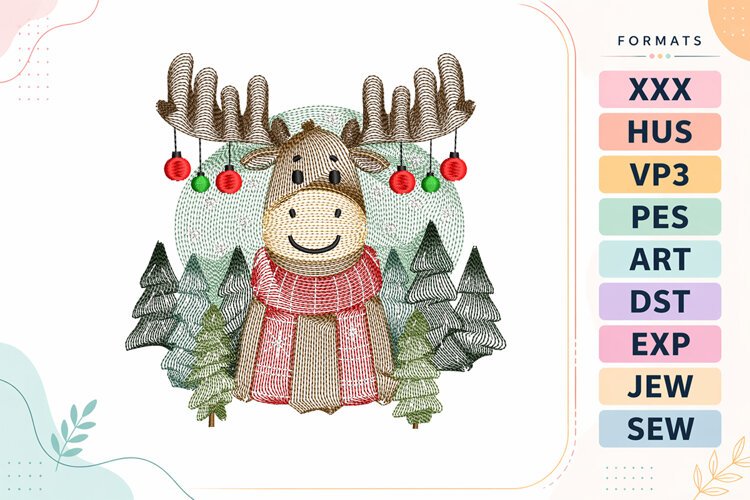 Ripple Christmas Moose Embroidery Designs For Machine example image 1