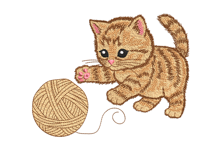 Kitten and Yarn Machine Embroidery Design
