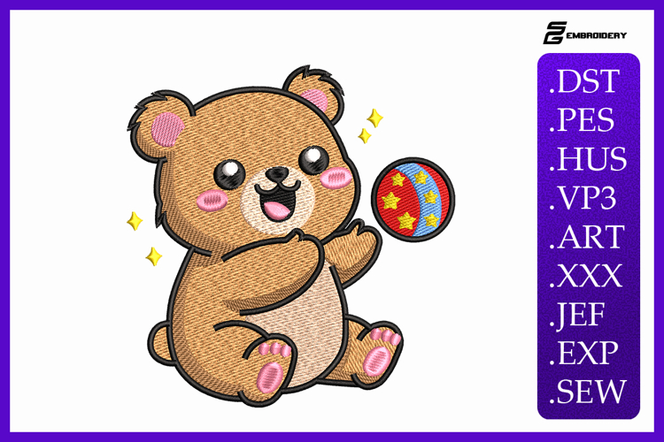 Smiling Teddy Bear Playing with a Ball Embroidery Designs