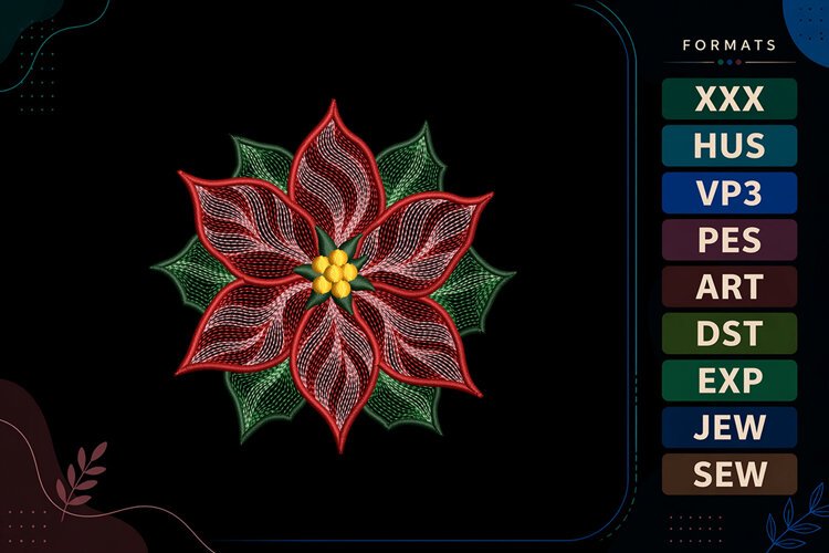 Ripple Christmas Poinsettia Embroidery Designs For Machine example image 1