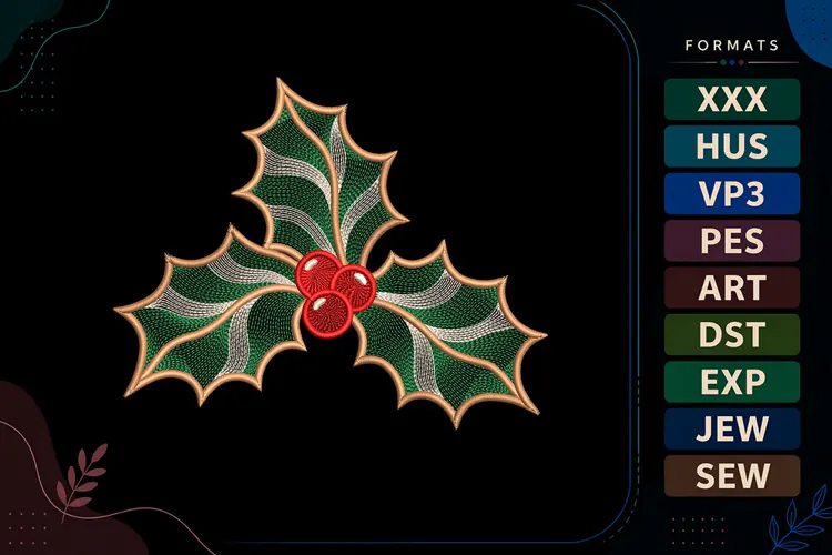 Ripple Christmas Holly Machine Embroidery Design