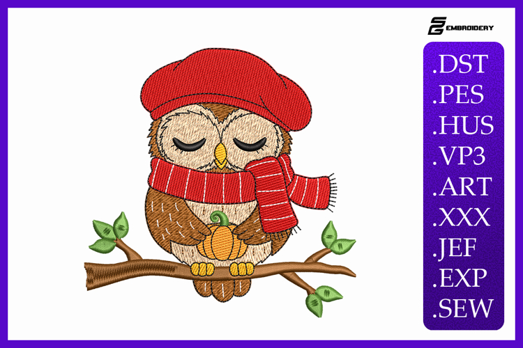 Autumn Owl Embroidery Designs For Machine