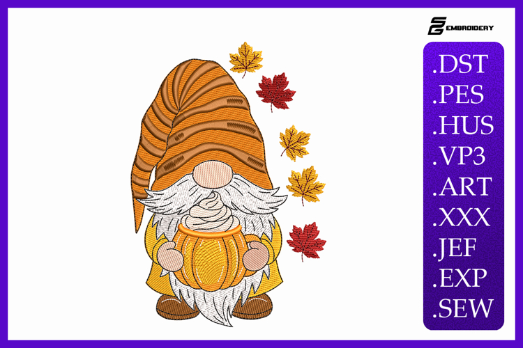 Fall Gnome with Pumpkin Embroidery Designs For Machine