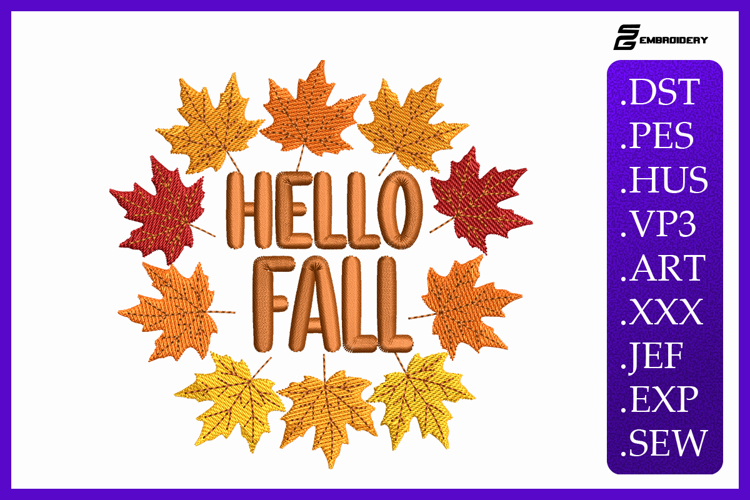 Hello Fall Wreath Embroidery Designs For Machine