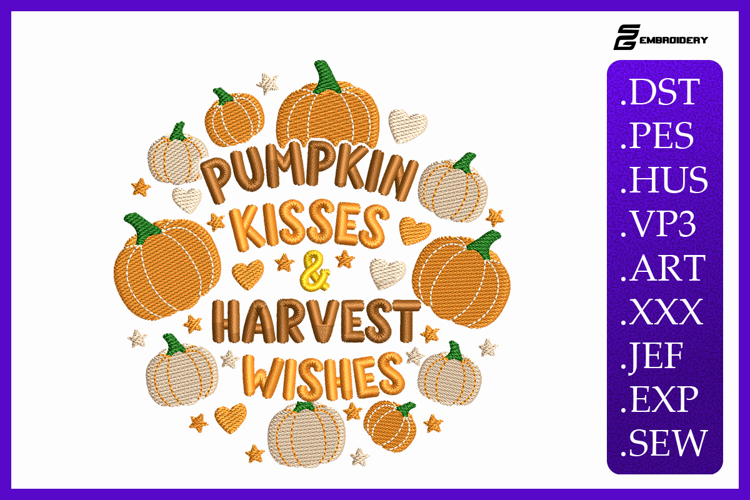 Pumpkin Kisses And Harvest Wishes Embroidery Designs