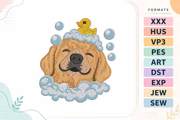 Golden Retriever Bath Time Dog Machine Embroidery Designs