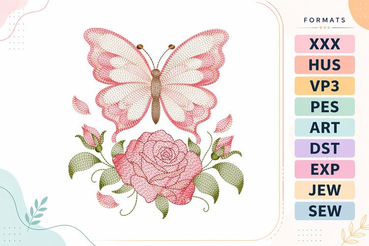 Butterfly and Rose Ripple Embroidery Designs For Machine example image 1