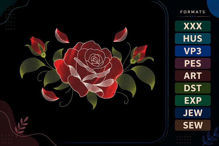 Red Rose Floral Wreath Ripple Ripple Embroidery Designs example image 1